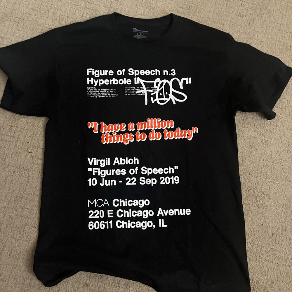 Off White Black Graphic T-Shirt with White and Red Text